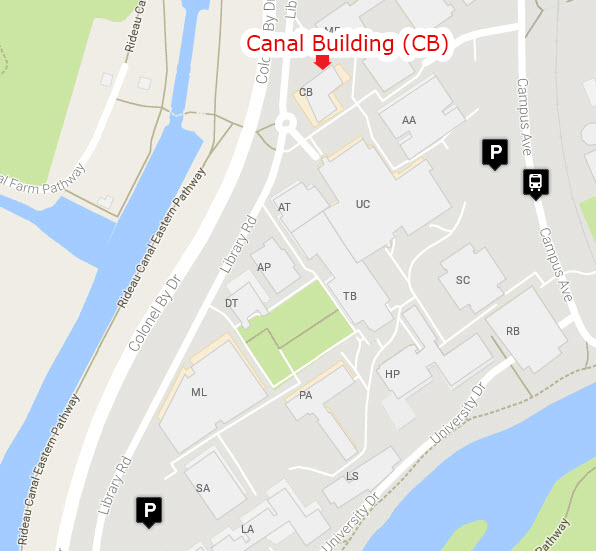Carleton Campus map showing HCI building highlighted